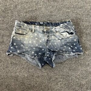 Levi's Shorts Girls Size 16 Blue Star Print Denim Shorty Short Raw Hem Casual